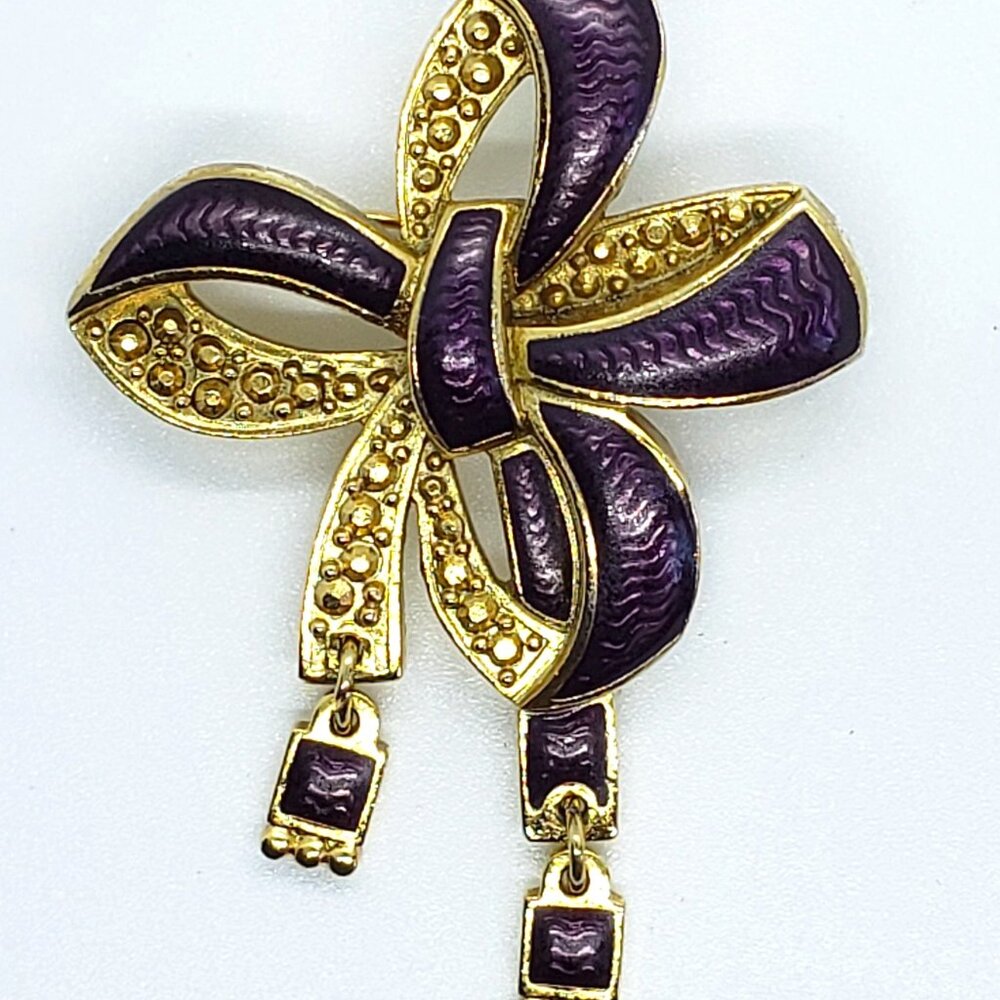 1970? -BEREBI SIGNED VINTAGE PURPLE ENEMEL BOW BROOCH